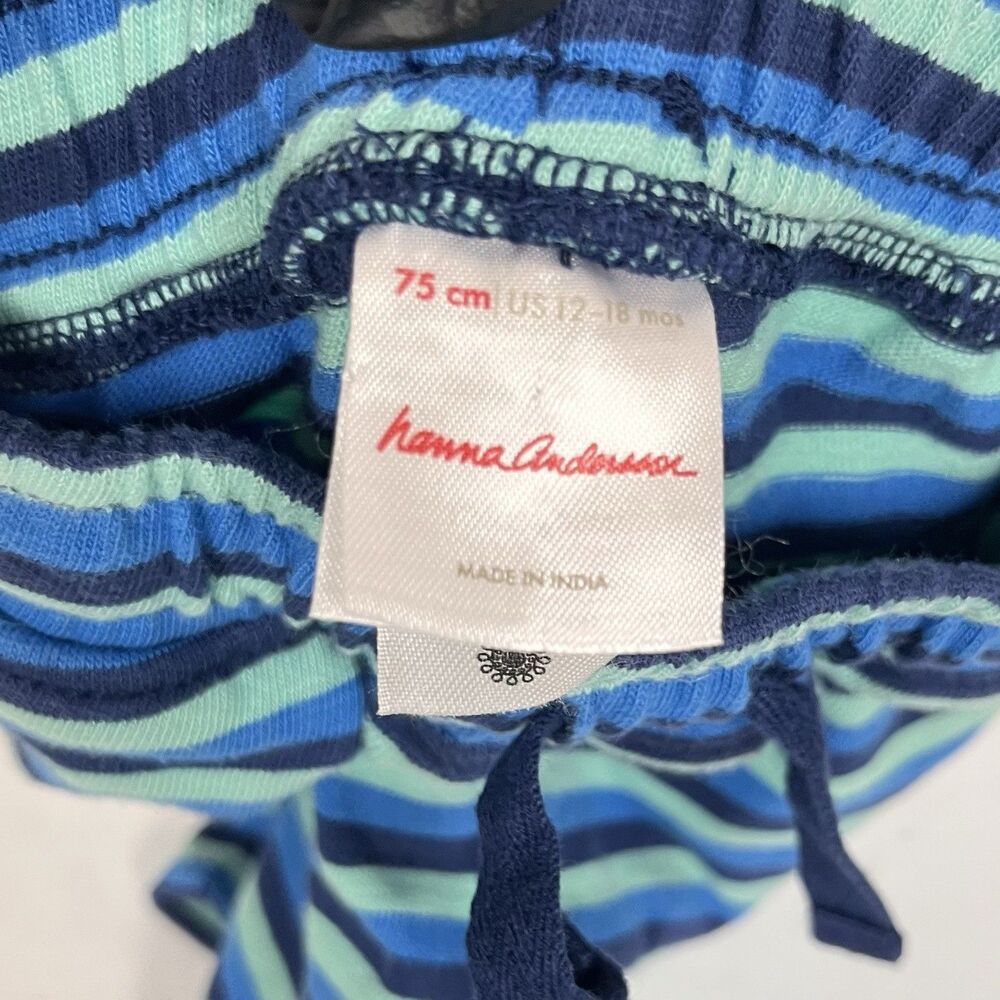 Hanna Andersson Baby 3 Pc Outfit Set 12-18M 75cm Blue Green Striped Shorts - Picture 8 of 13